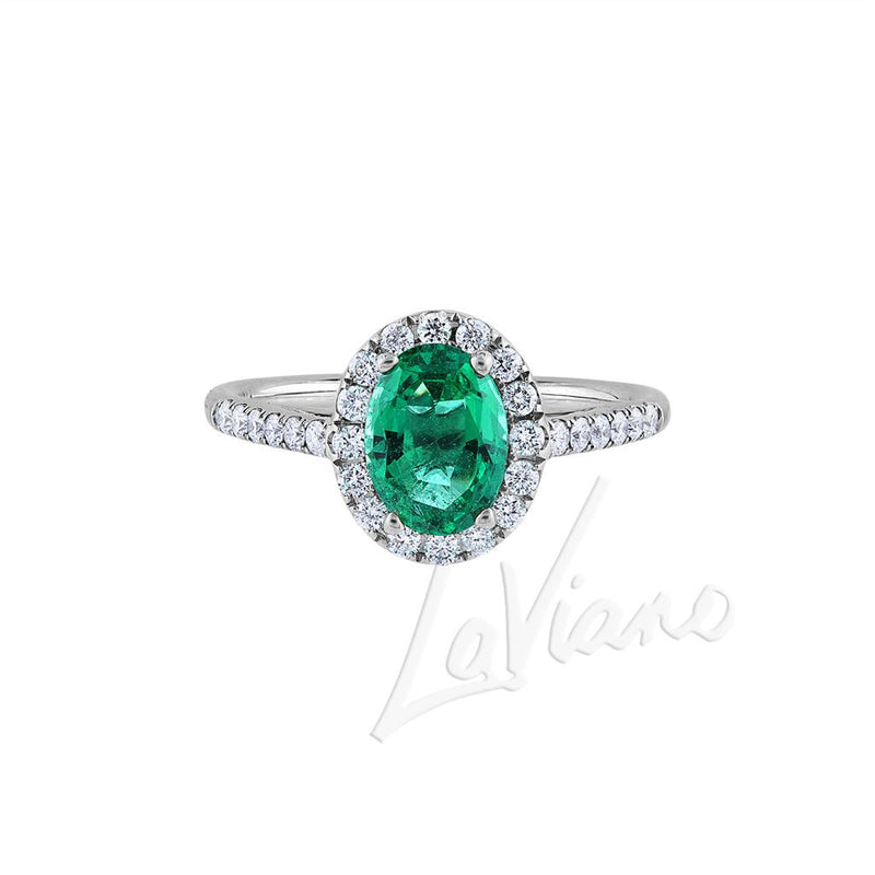 LaViano Fashion 14K White Gold Emerald and Diamond Ring