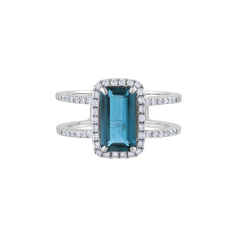 LaViano Fashion 18K White Gold London Blue Topaz and Diamond Double Band Ring