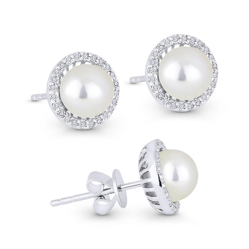 LaViano Fashion 14K White Gold Pearl and Diamond Earrings
