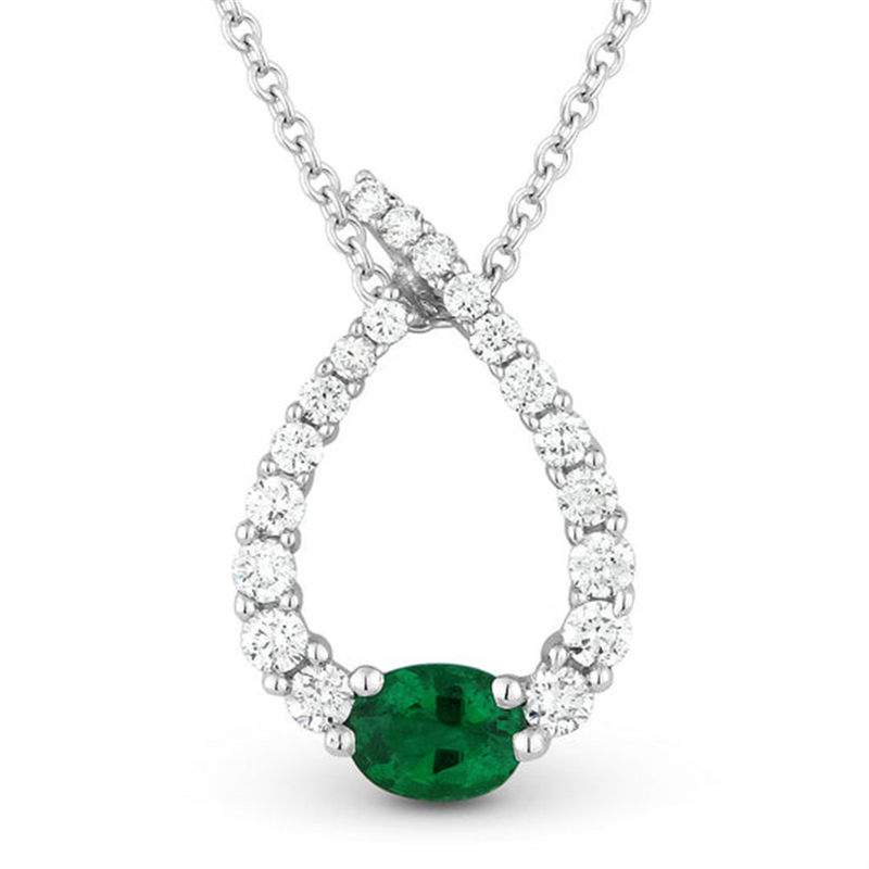 LaViano Fashion 14K White Gold Emerald and Diamond Pendant