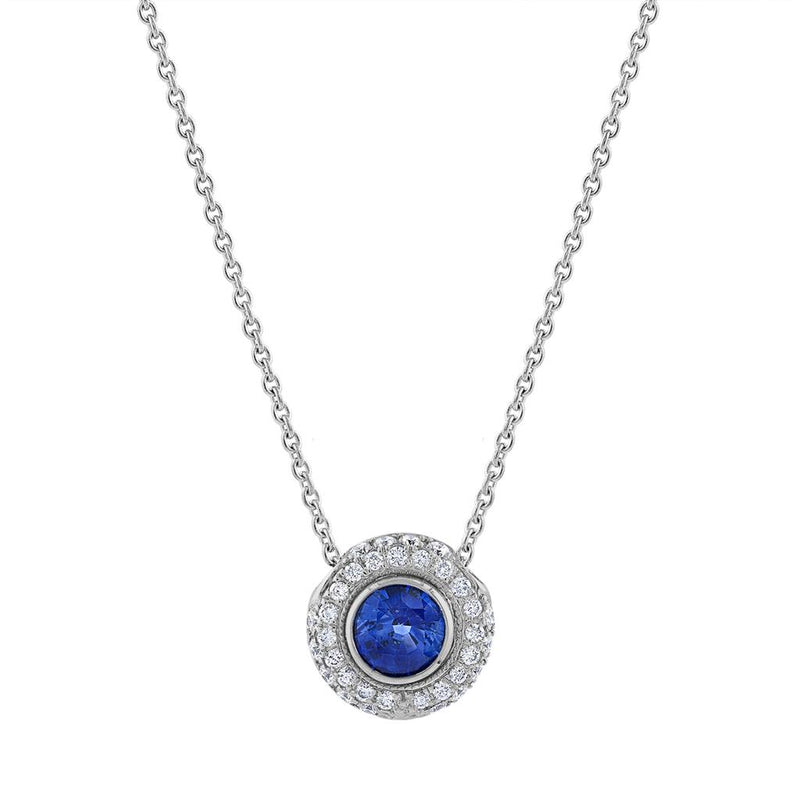 LaViano Fashion 14K White Gold Sapphire and Diamond Pendant