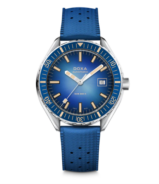 DOXA SUB 200 II Caribbean Automatic Blue Dial on blue Rubber Strap Watch
