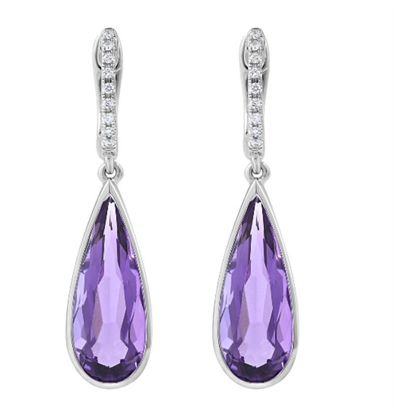 Pe Jay Creations 14K White Gold Amethyst and Diamond Earrings