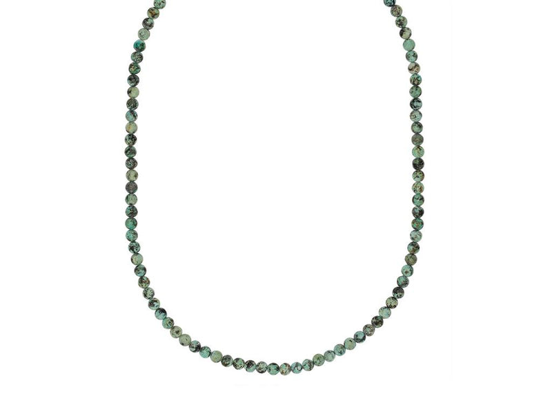 John Varvatos Sterling SIlver Single Strand 6MM Round Cabochon African Turquoise Beads 24"