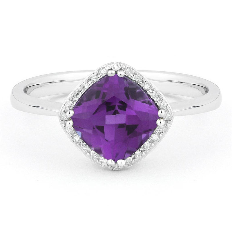 LaViano Fashion 14K White Gold Amethyst and Diamond Ring