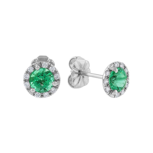 LaViano Fashion 14K White Gold Emerald and Diamond  Earrings