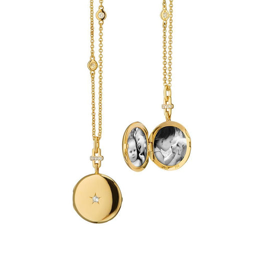 Monica Rich Kosann 18K Yellow Gold Locket on Diamonds by the Yard Chain