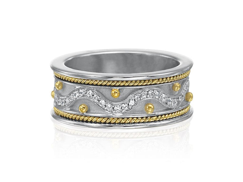 Eli Jewels Sterling Silver and 18K Yellow Gold Etruscan Diamond Ring