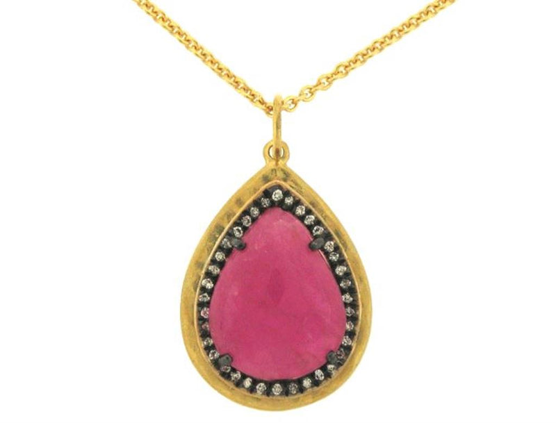 Lauren K 18K Yellow Gold Pink Sapphire and Diamond Necklace