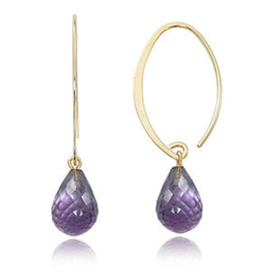 LaViano Fashion 14K Yellow Gold Amethyst Open Hoop Earrings