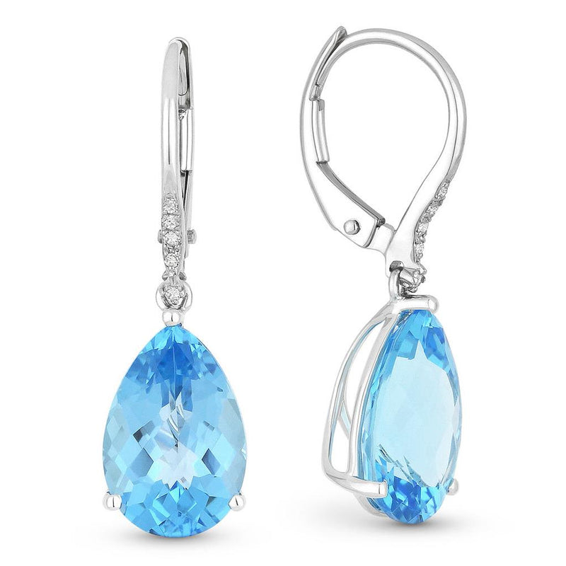 LaViano Fashion 14K White Gold Blue Topaz and Diamond Earrings