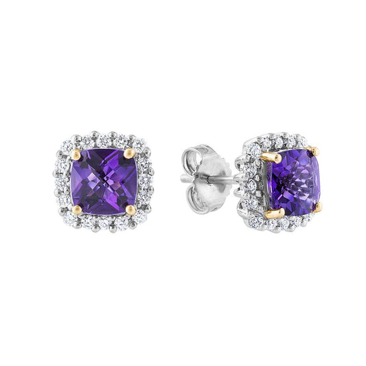 LaViano Fashion 14K White Gold Amethyst and Diamond Earrings
