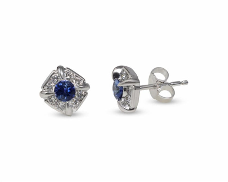 LaViano Fashion 14K White Gold Sapphire and Diamond Earrings