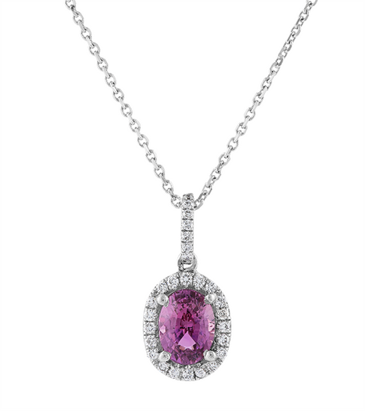 Pe Jay Creations 14K White Gold Pink Sapphire and Diamond Pendant