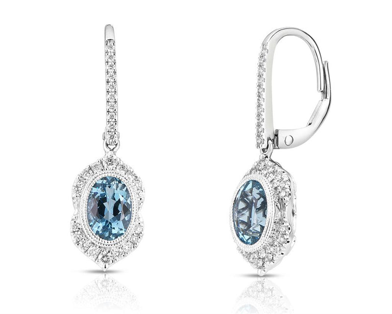 LaViano Fashion 14K White Gold Aquamarine and Diamond Earrings