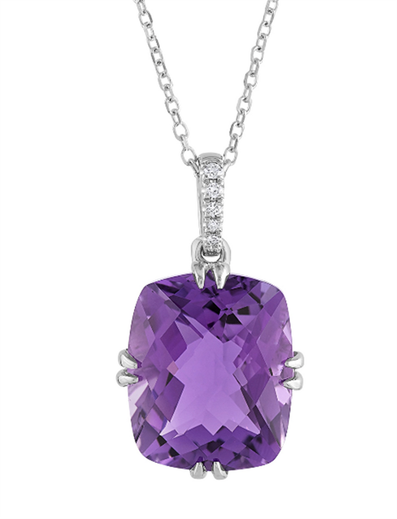 Pe Jay Creations 14K White Gold Amethyst and Diamond Pendant