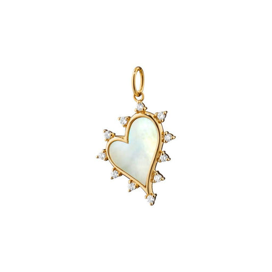 Monica Rich Kosann 18K Yellow Gold Mother of Pearl and Diamond Heart Charm