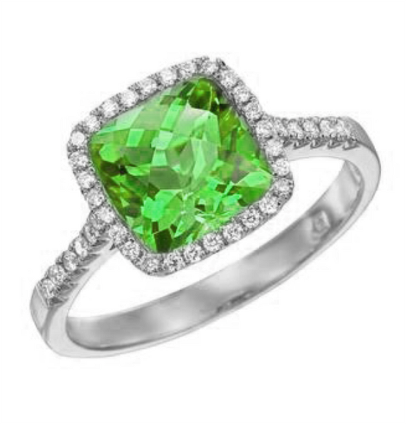 Pe Jay Creations 14K White Gold Peridot and Diamond Ring