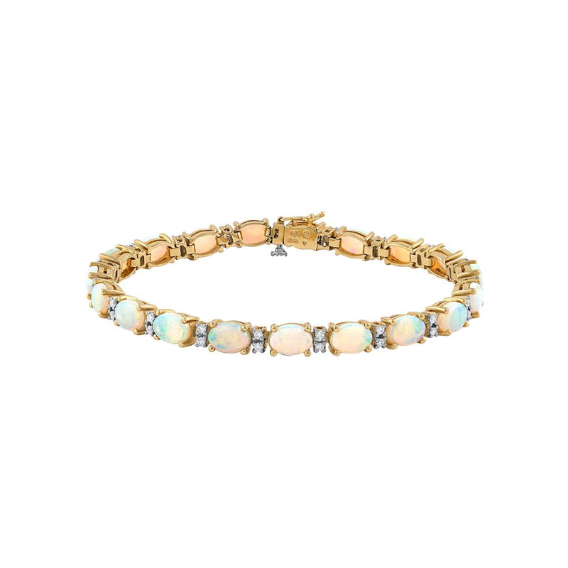 LaViano Fashion 14K Yellow Gold Opal and Diamond Bracelet 38 Diamonds .40 Carats