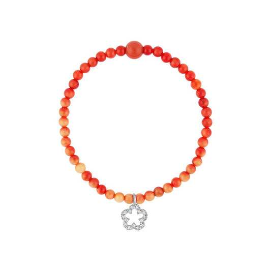 LaViano Fashion 18K White Gold and Diamond Flower Coral Bracelet
