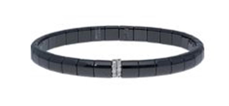 Roberto Demeglio Matte Black Ceramic Bracelet with Double Diamond Bar