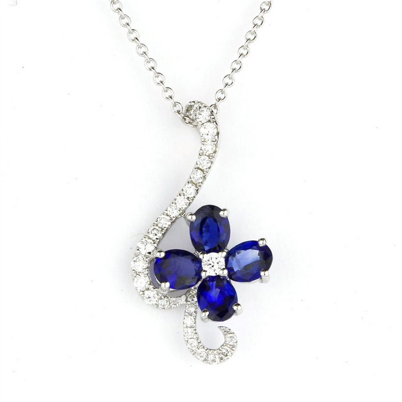 LaViano Fashion 14K White Gold Sapphire and Diamond Pendant