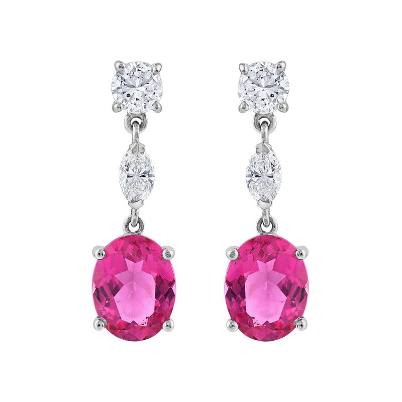 LaViano Fashion 14K White Gold Pink Tourmaline and Diamond Earrings