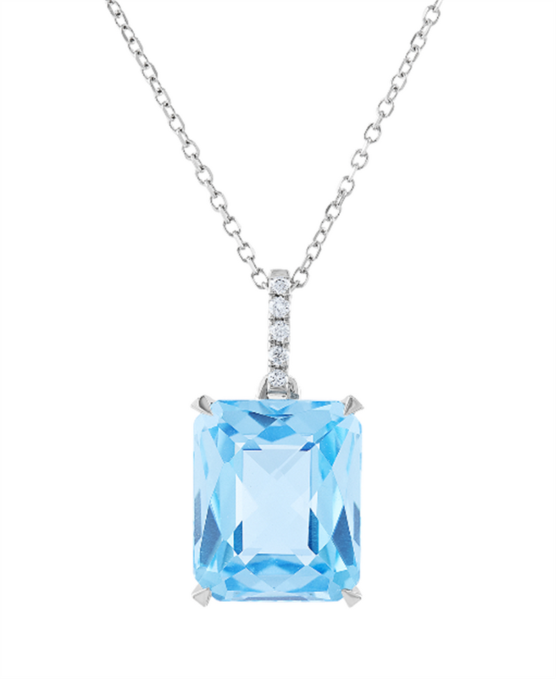 Pe Jay Creations 14K White Gold Blue Topaz and Diamond Pendant