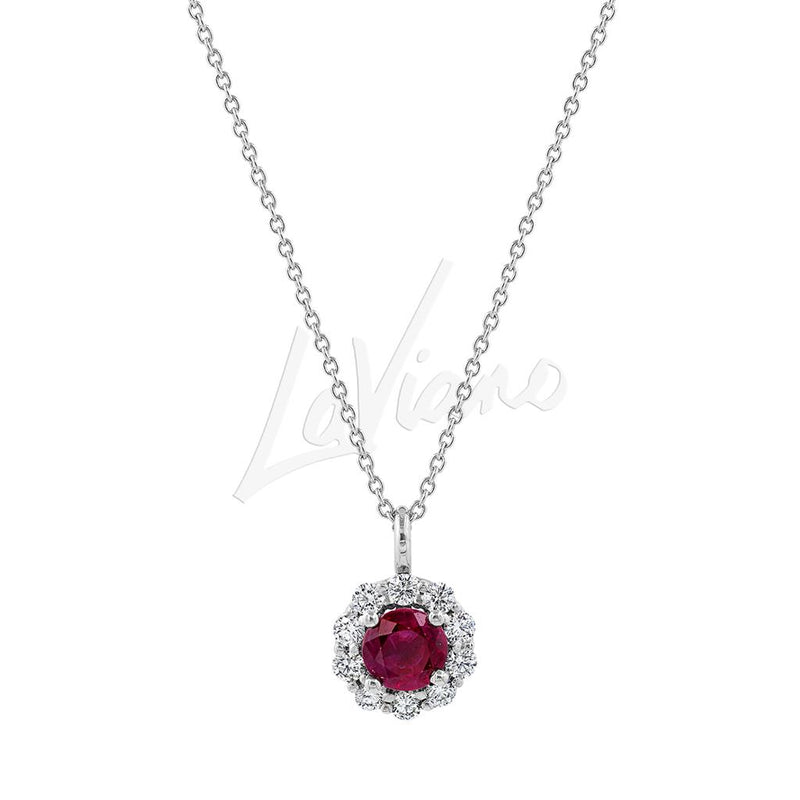 LaViano Fashion 14K White Gold Ruby and Diamond Pendant