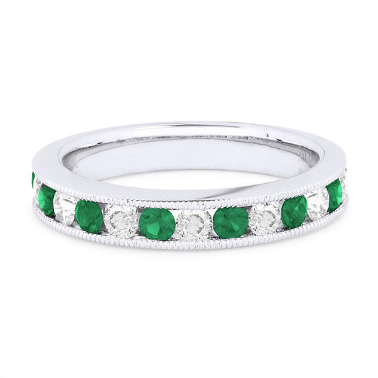 LaViano Fashion 14K White Gold Emerald and Diamond Ring