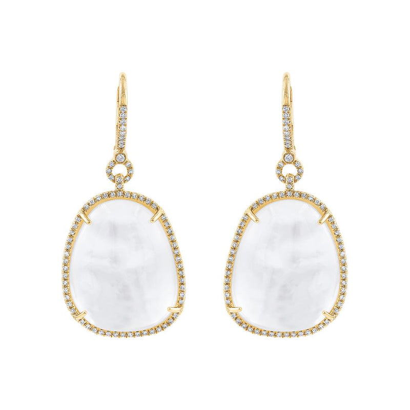 LaViano Fashion 14K Yellow Gold Mother of Pearl and Diamond Earrings