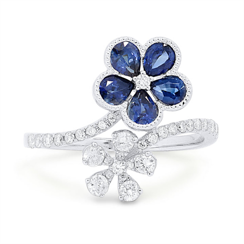 LaViano Fashion 14K White Gold Sapphire and Diamond Flower Ring