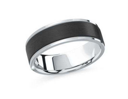LaViano Fashion 14K White Gold Carbon Fiber Wedding Band
