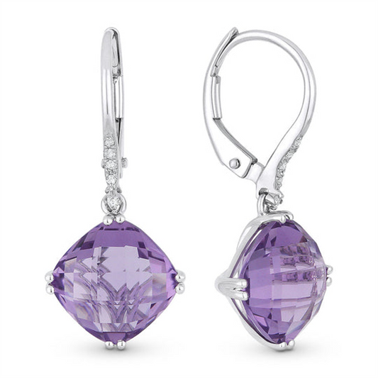 LaViano Fashion 14K White Gold Amethyst and Diamond Earrings