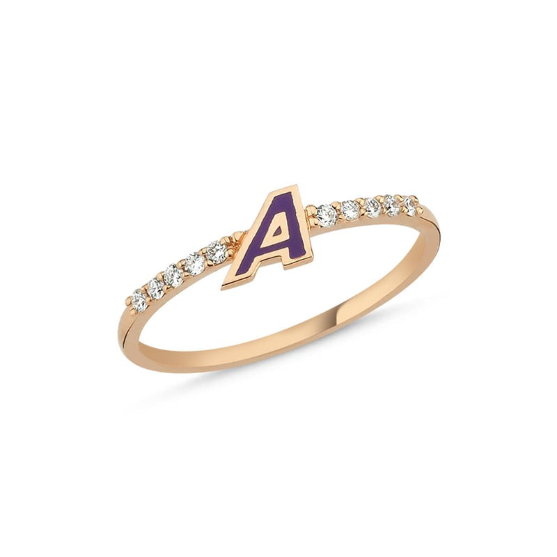 OWN USA 14K Rose Gold Diamond and Enamel Initial "A" Ring