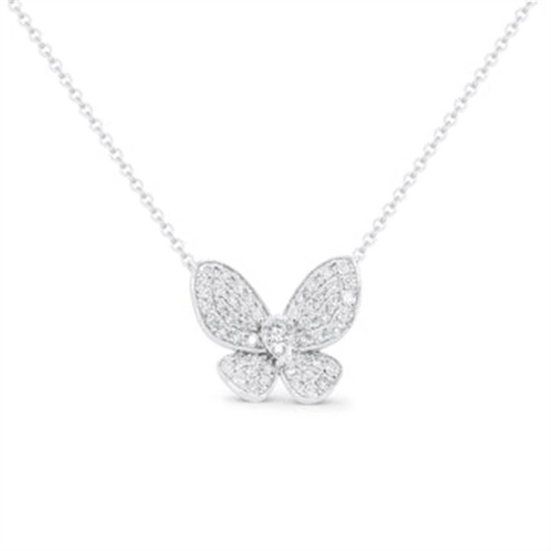 LaViano Fashion 14K White Gold Diamond Butterfly Necklace