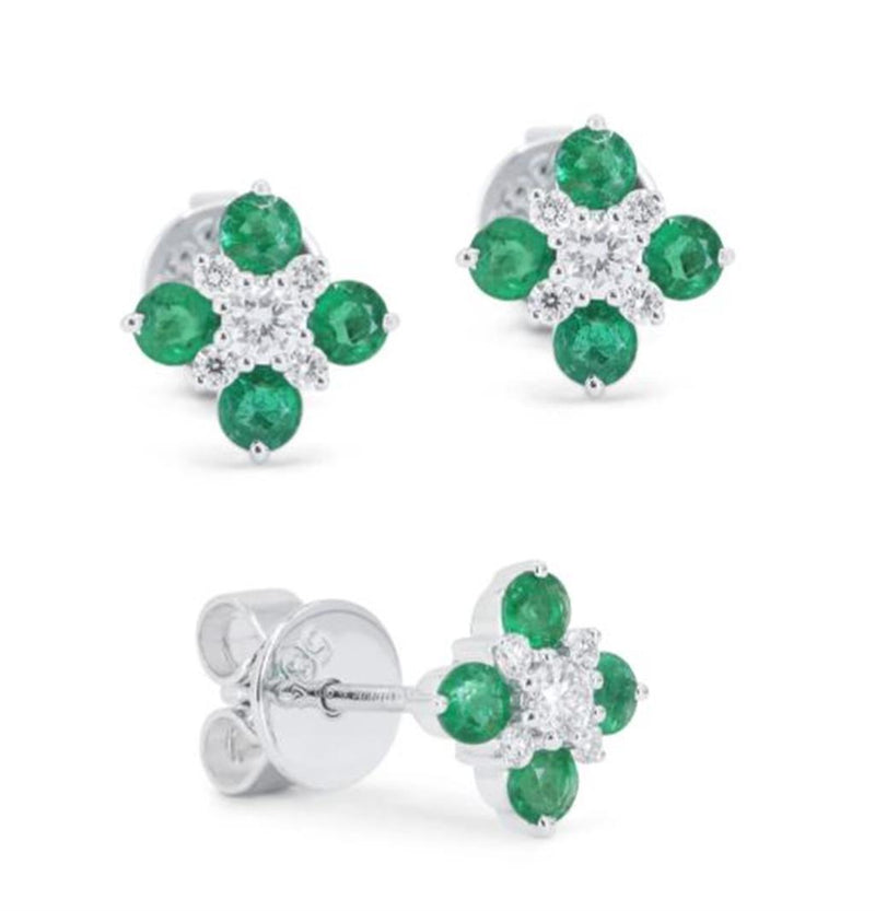 LaViano Fashion 14K White Gold Emerald and Diamond Earrings