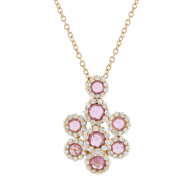 LaViano Fashion 18K Yellow Gold Pink Sapphire and Diamond Necklace