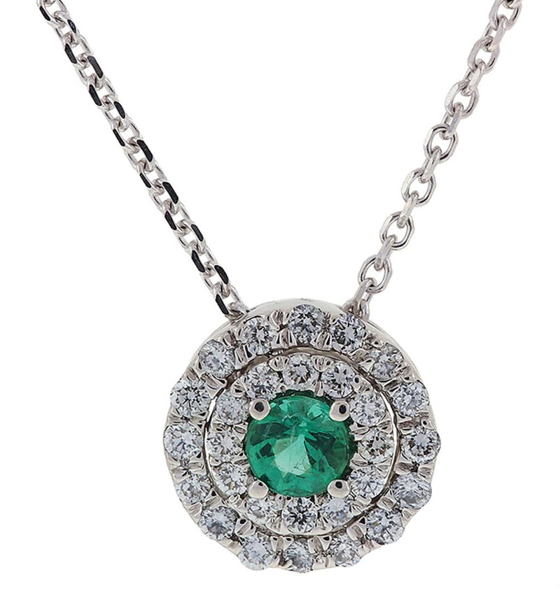 Pe Jay Creations 14K White Gold Emerald and Diamond Necklace
