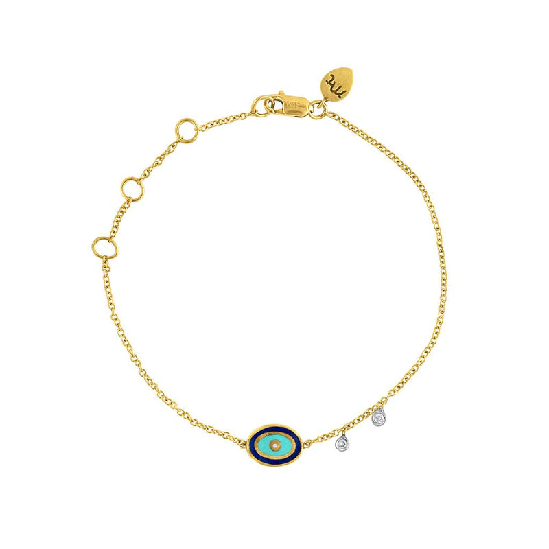 LaViano Fashion 14K Yellow Gold Enamel and Diamond Evil Eye Bracelet