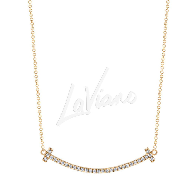 LaViano Fashion 18K Rose Gold Diamond Curved Bar Necklace