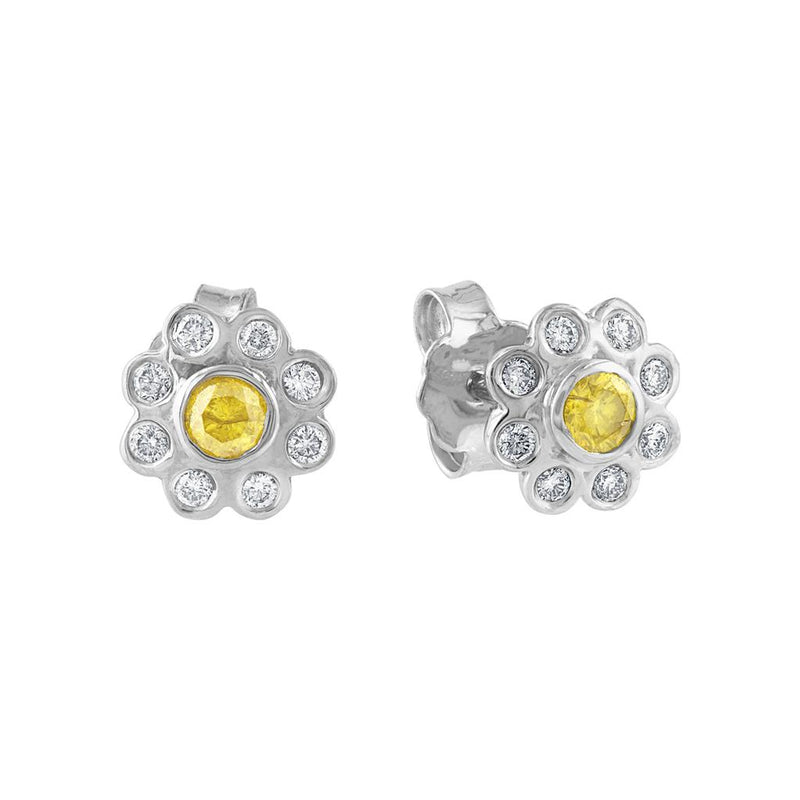 LaViano Fashion 18K White Gold Yellow and White Diamond Earrings