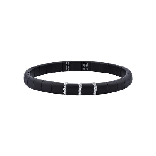 Roberto Demeglio 18K White Gold Black Ceramic and Diamond 3 Row Bracelet