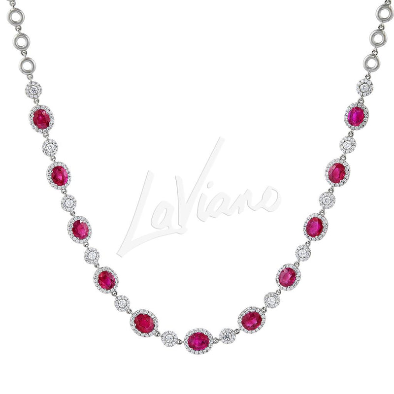 LaViano Fashion 18K White Gold Ruby and Diamond Necklace
