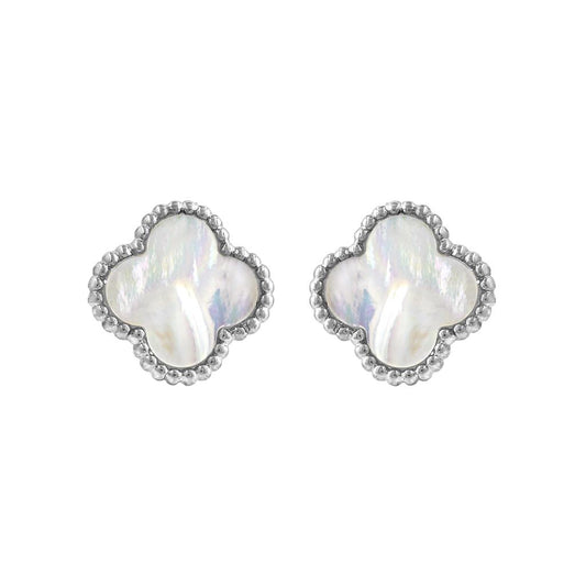 LaViano Fashion Sterling Silver Mother of Pearl Large Clover Earrings