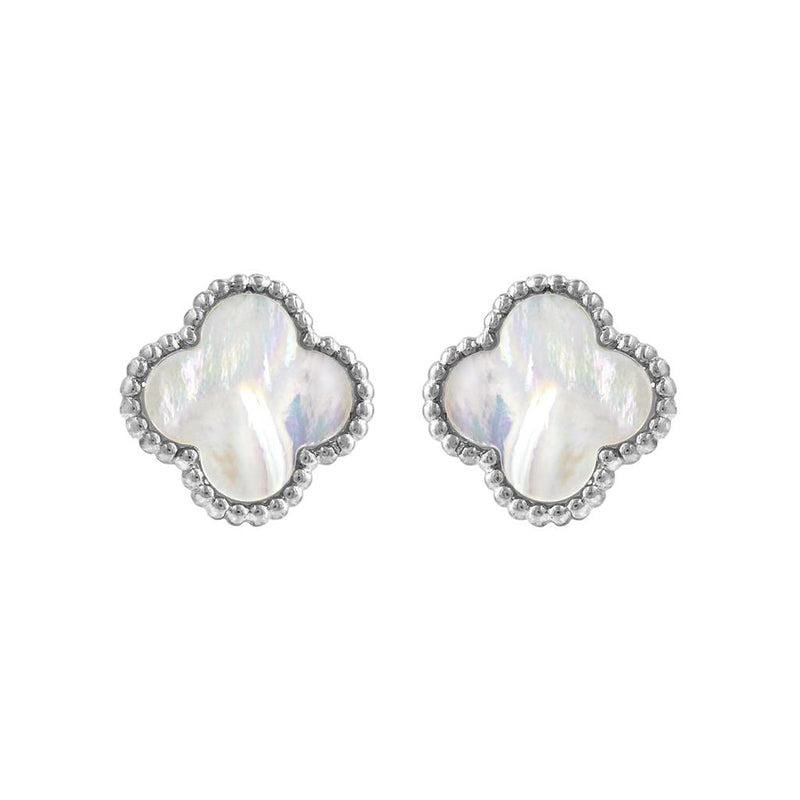 LaViano Fashion Sterling Silver Mother of Pearl Large Clover Earrings