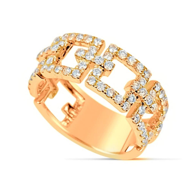 LaViano Fashion 18K Rose Gold Diamond Square Linked Ring