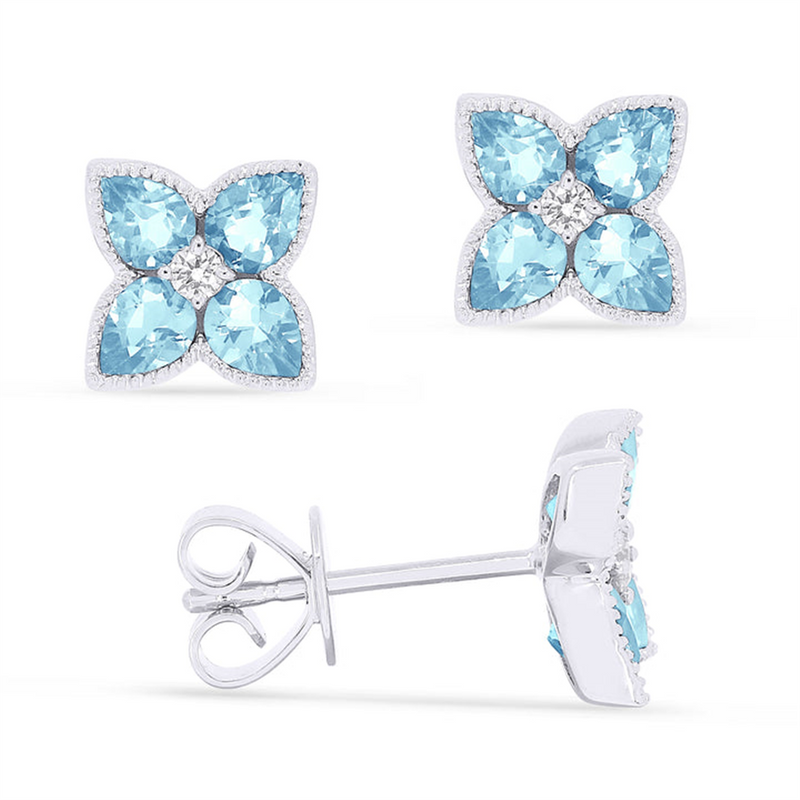 LaViano Fashion 14K White Gold Blue Topaz and Diamond Earrings
