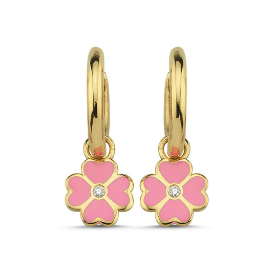 LaViano Fashion 14K Rose Gold Enamel Clover Hoop Earrings