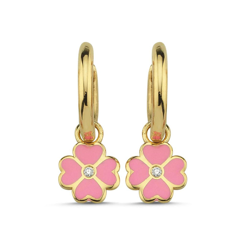 LaViano Fashion 14K Rose Gold Enamel Clover Hoop Earrings